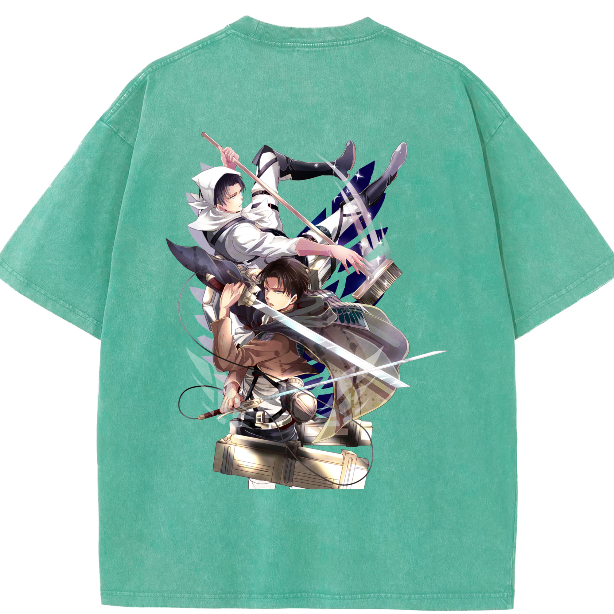 （画像用） 進撃の巨人 リヴァイ·アッカーマン Attack on Titan Levi Ackerman 綿100% ヴィンテージ風 半袖Tシャツ（背面プリント）